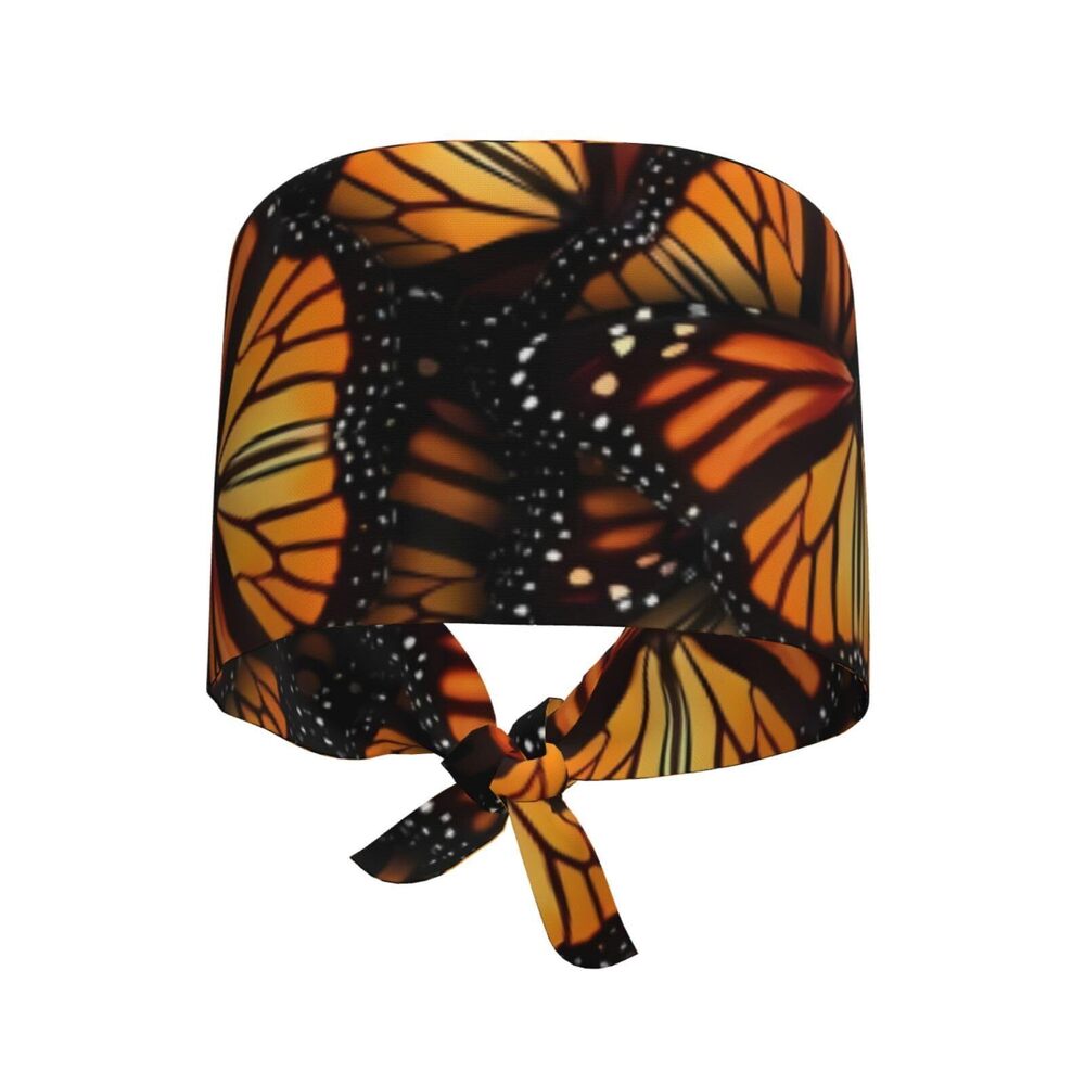 6870 Orange Monarch Butterflies Adjustable Working Cap Scrub Hat Sweatband